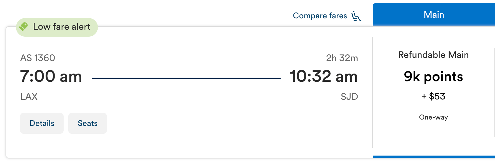LAX-SJD for 9,000 Atmos points in economy