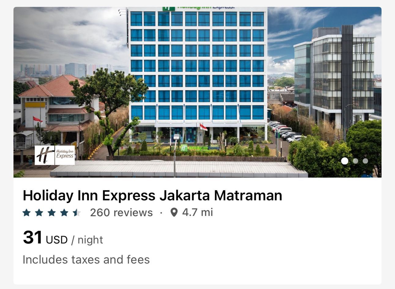 Example of a $31 IHG hotel in Jakarta for a mattress run