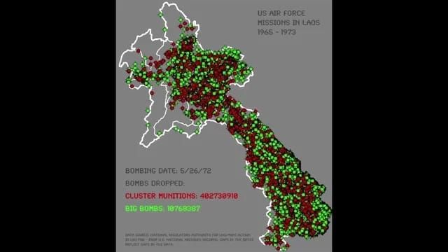 A map showing th parts of Laos that were bombed by the U.S.