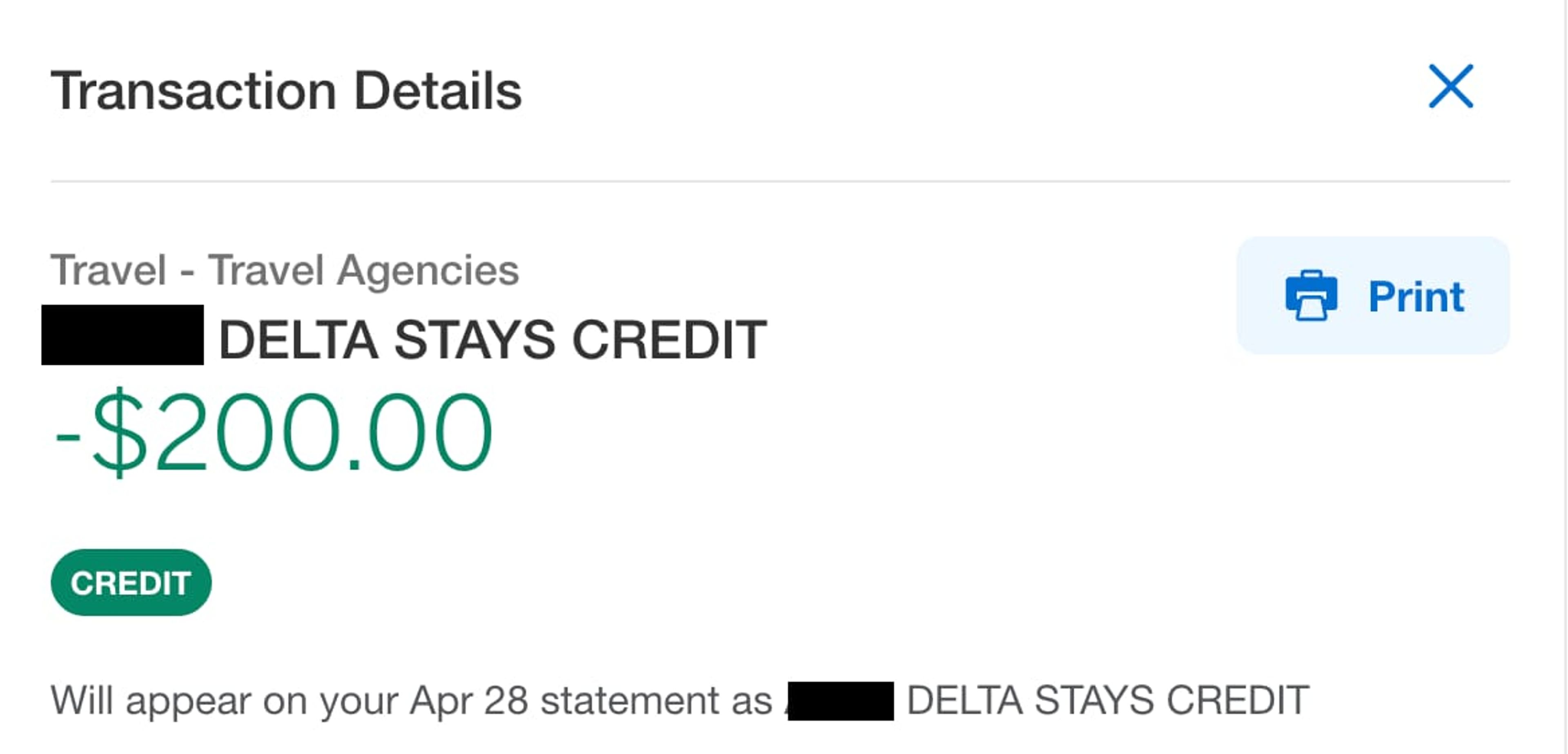 Example of my Delta Stays credit