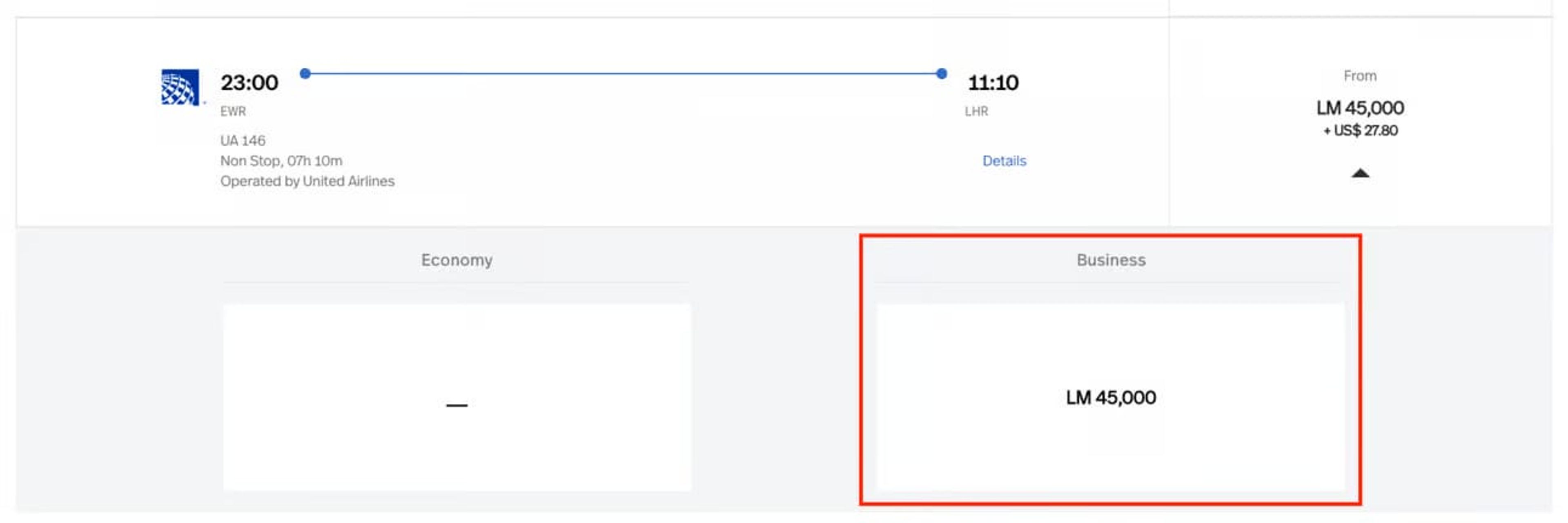 United booking from EWR to LHR