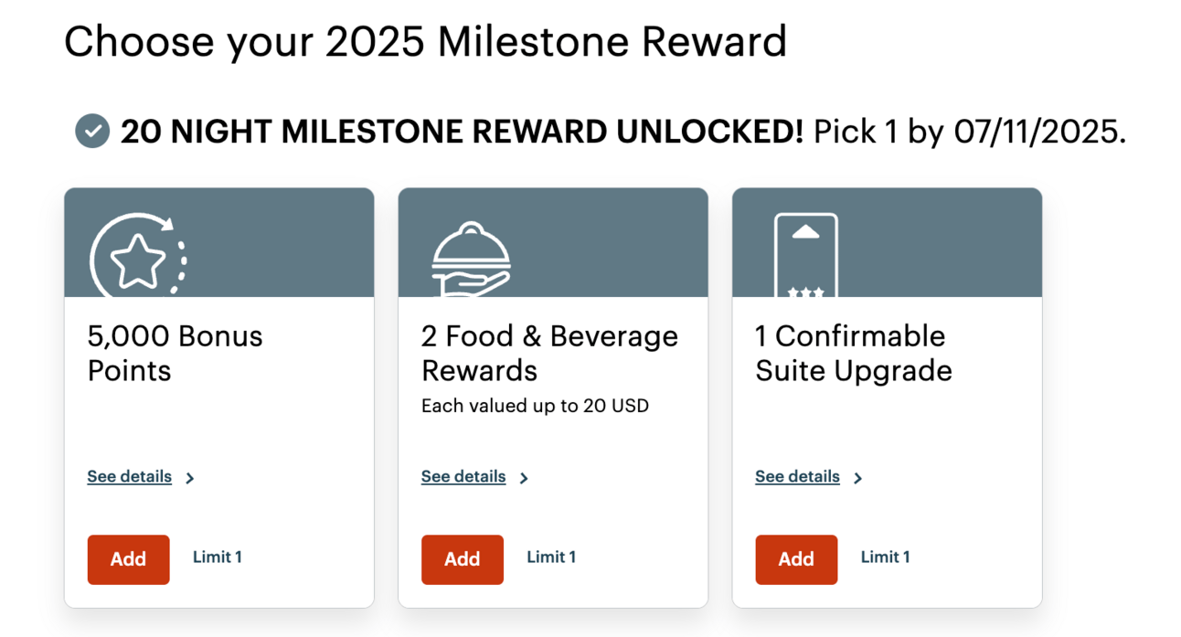 IHG 20-night milestone reward options