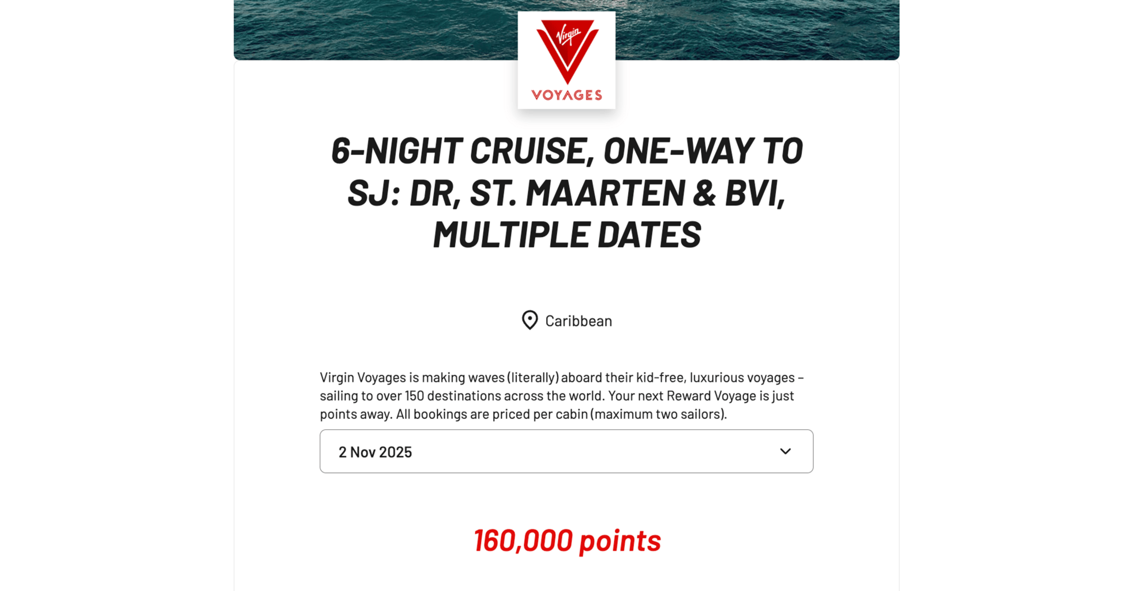 Virgin Cruise for 160,000 points