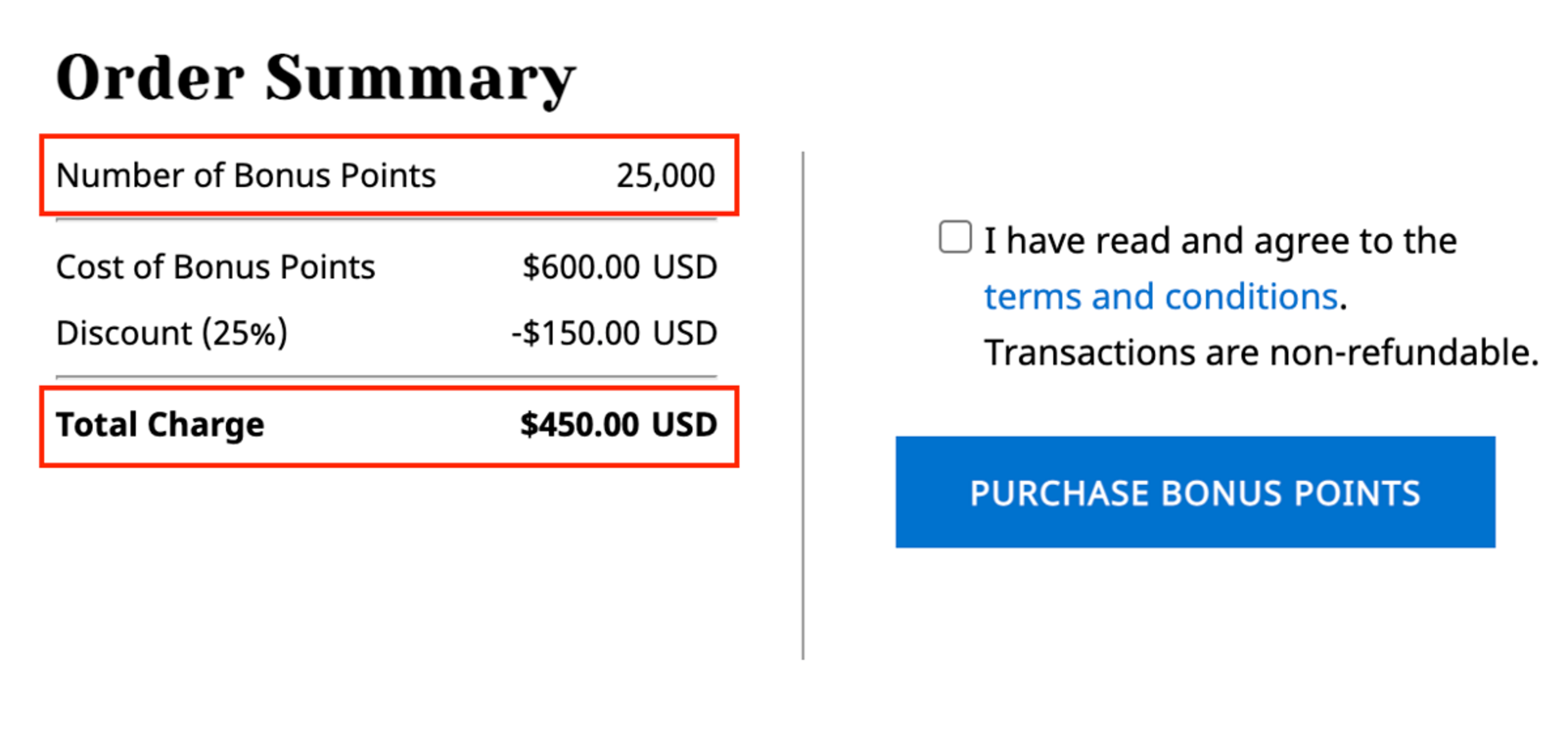 Sample points purchased from Hyatt’s “buy points” page