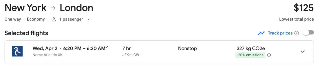 New York to London for $125 on Norse Atlantic