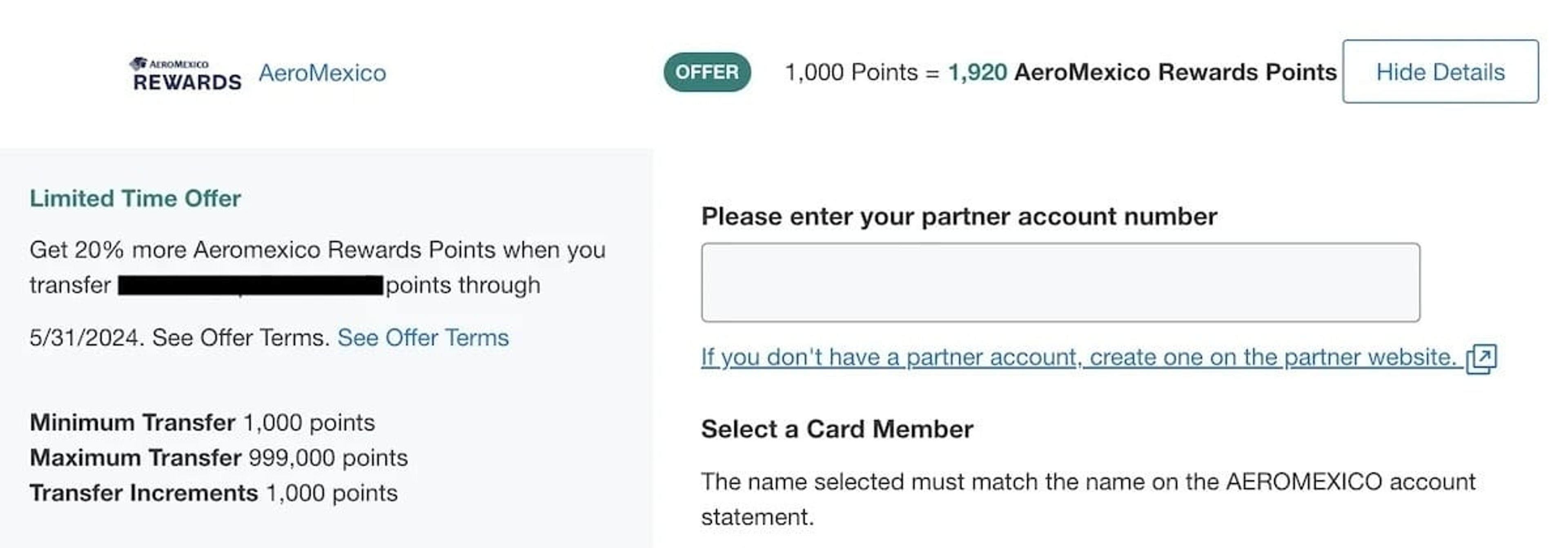 20% transfer bonus to Aeromexico