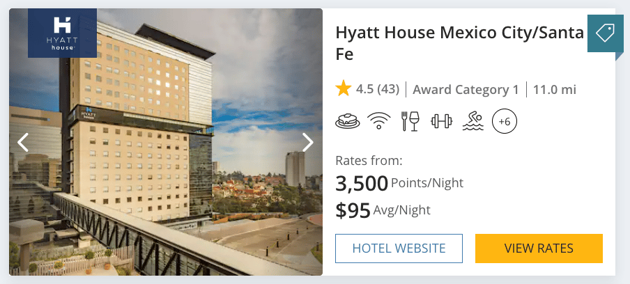 An example of a hotel in Mexico City for 3,500 points per night