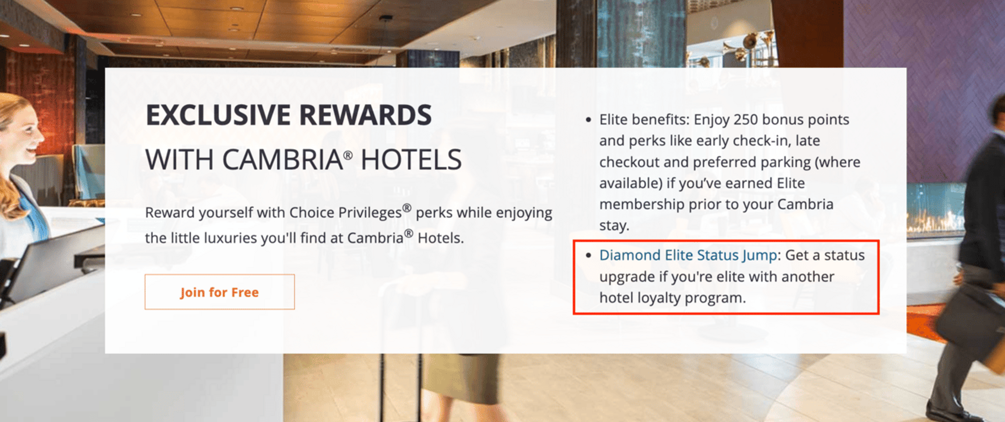 Screenshot of diamond status jump page from Choice