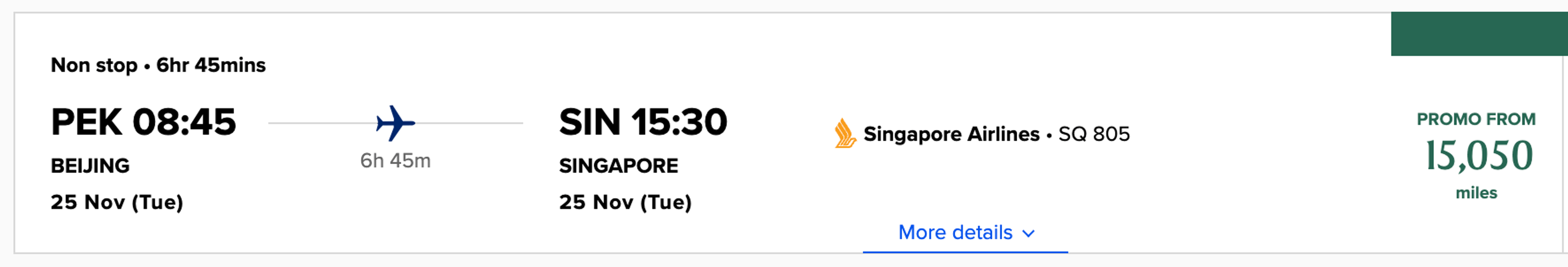 Beijing to Singapore for 15k miles in economy