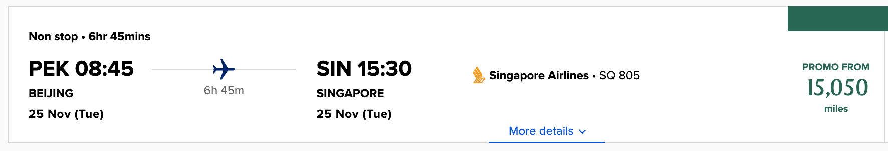 Beijing to Singapore for 15k miles in economy