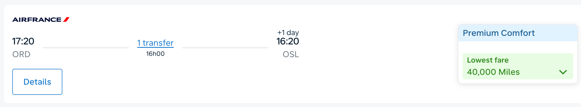 Chicago to Oslo for 40,000 Flying Blue miles in premium economy