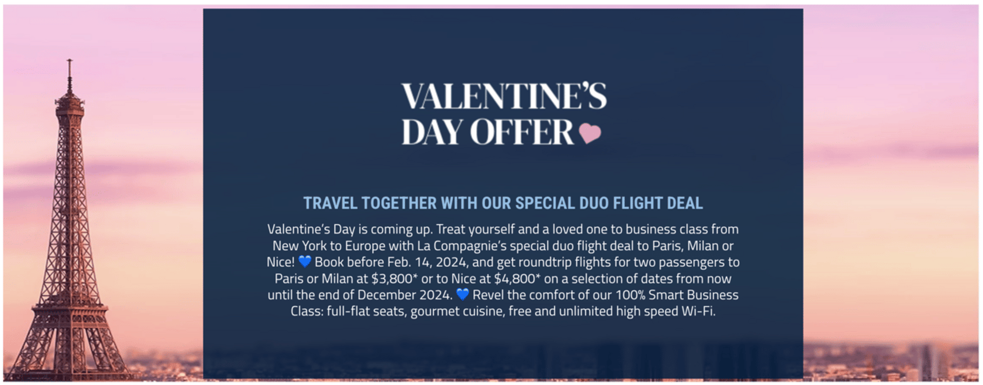 A screenshot from La Compagnie's website showcasing their current Valentine's Day sale