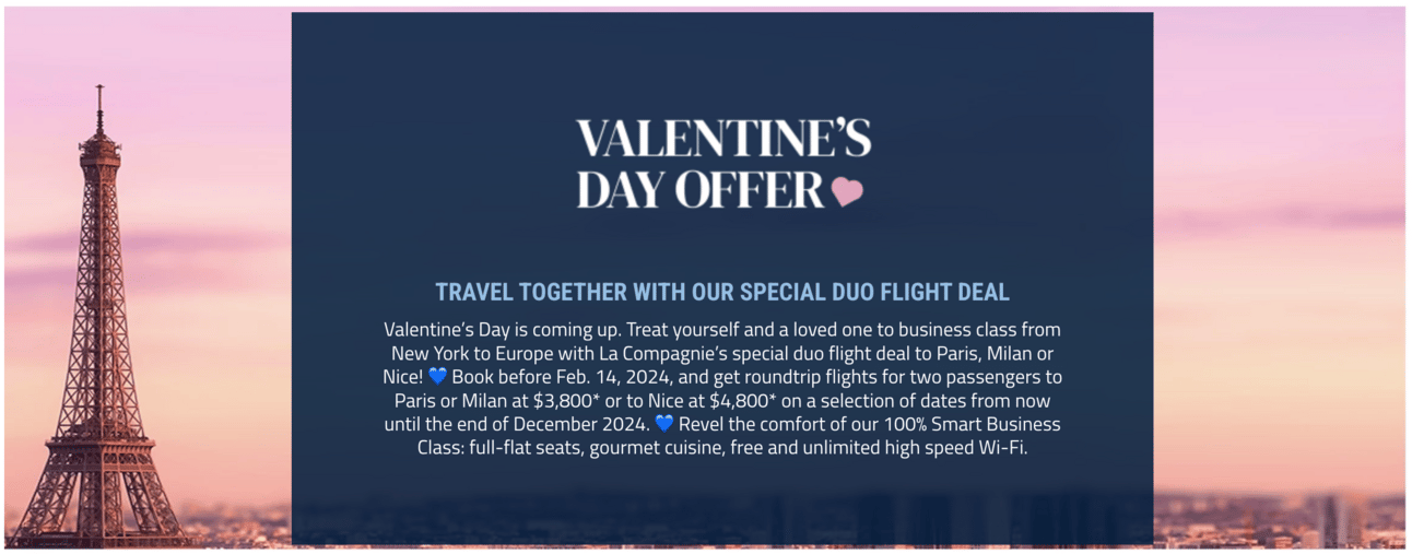 A screenshot from La Compagnie's website showcasing their current Valentine's Day sale