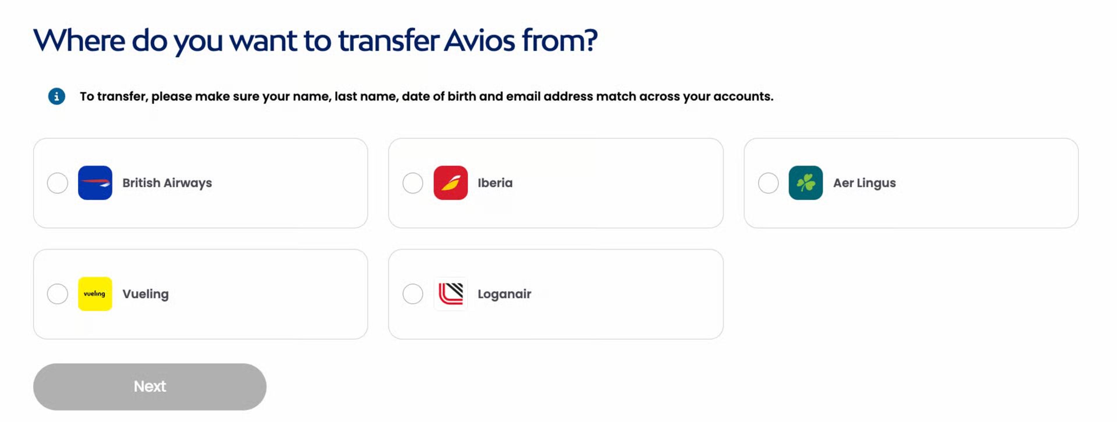 Screenshot from avios.com