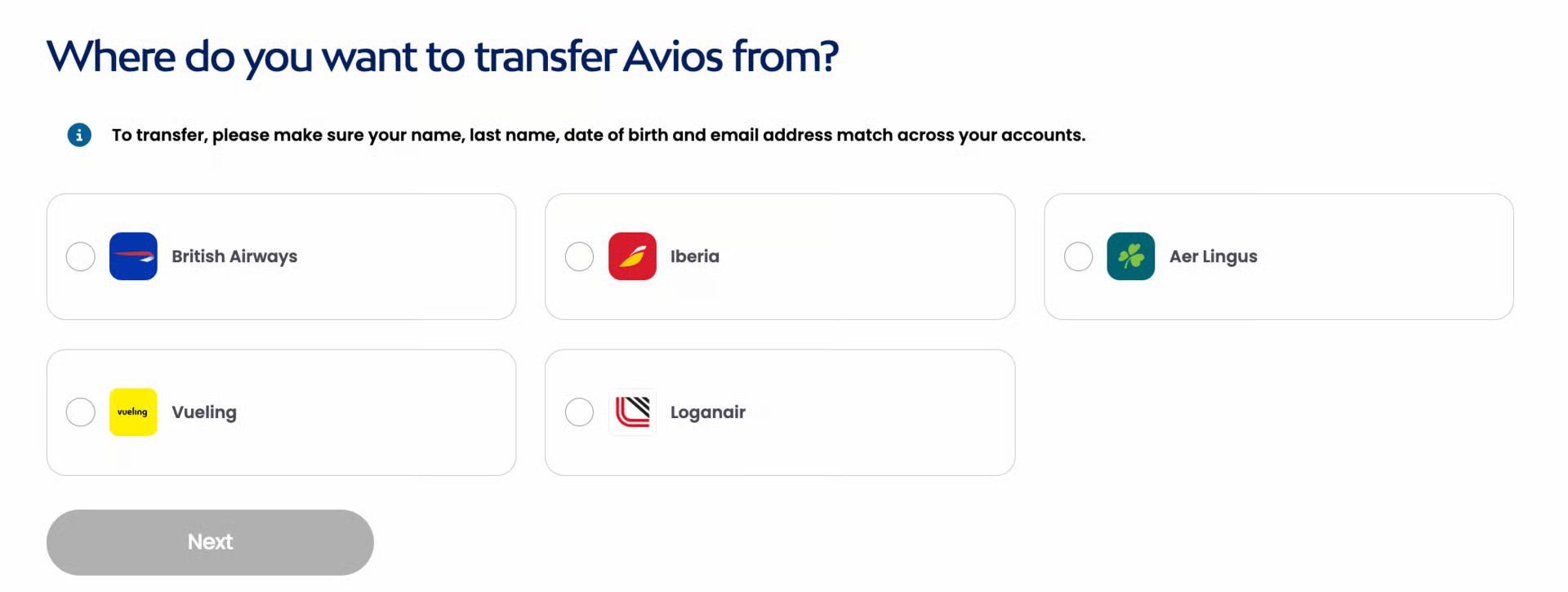 Screenshot from avios.com