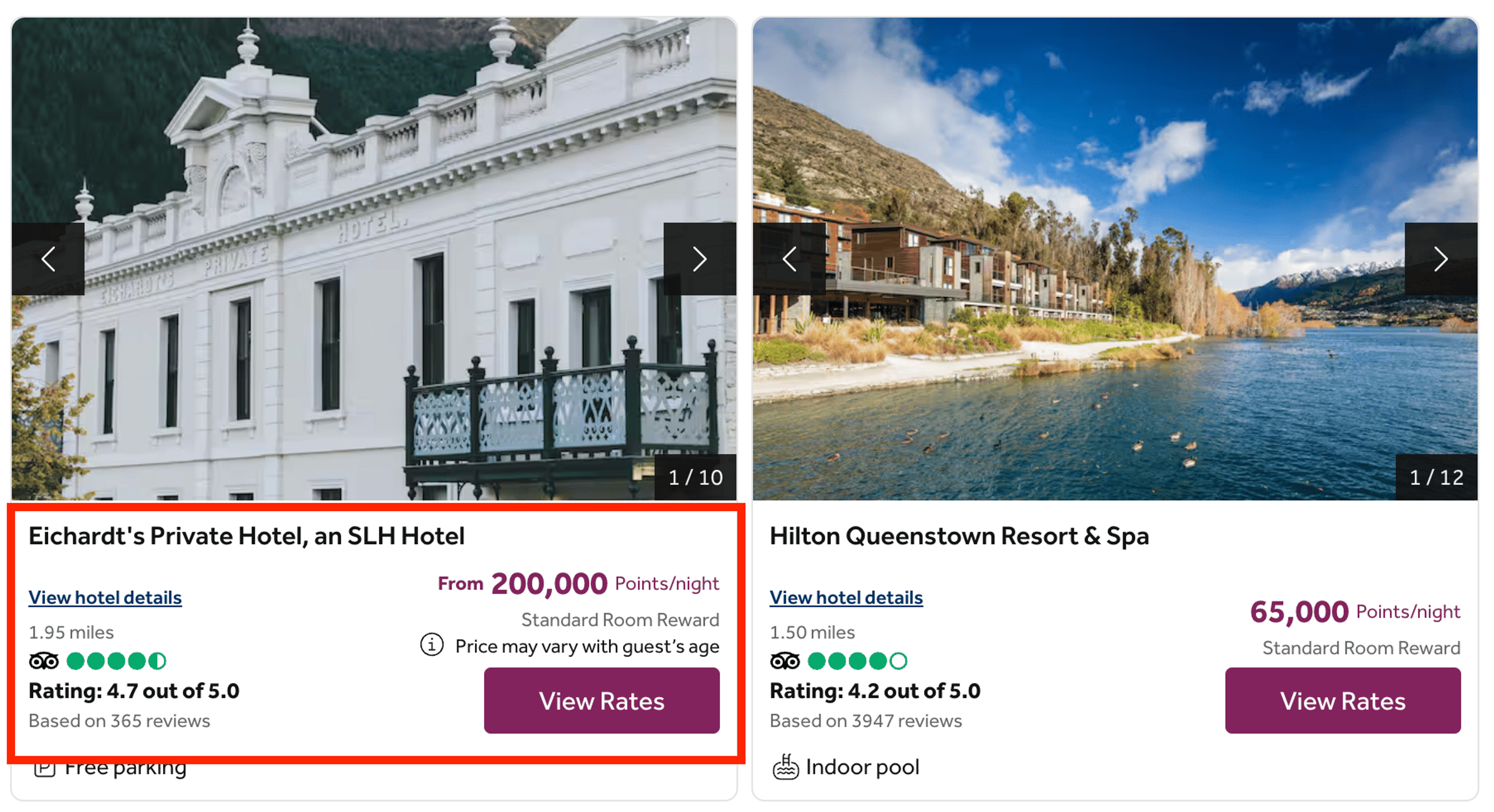 Example of a hotel price increase