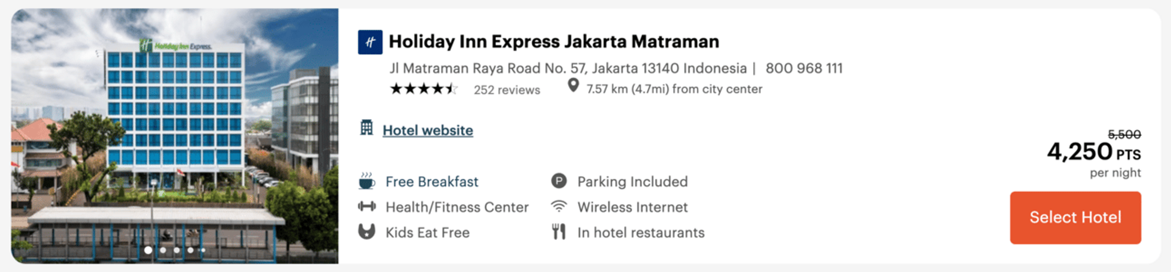 Holiday Inn Jakarta for 4,250 IHG Points per night
