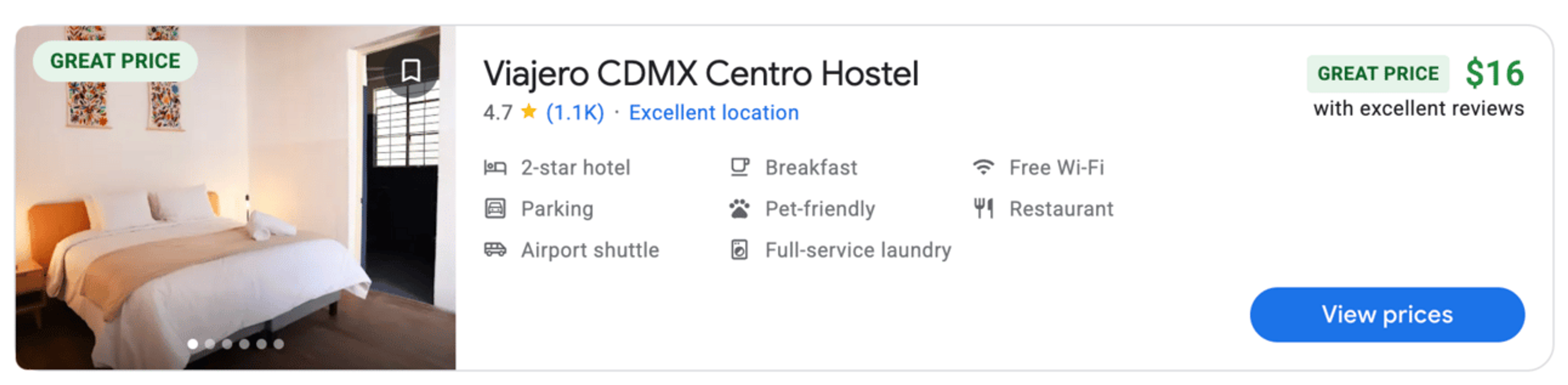 Example of a cheap hostel in Mexico City for $16 per night