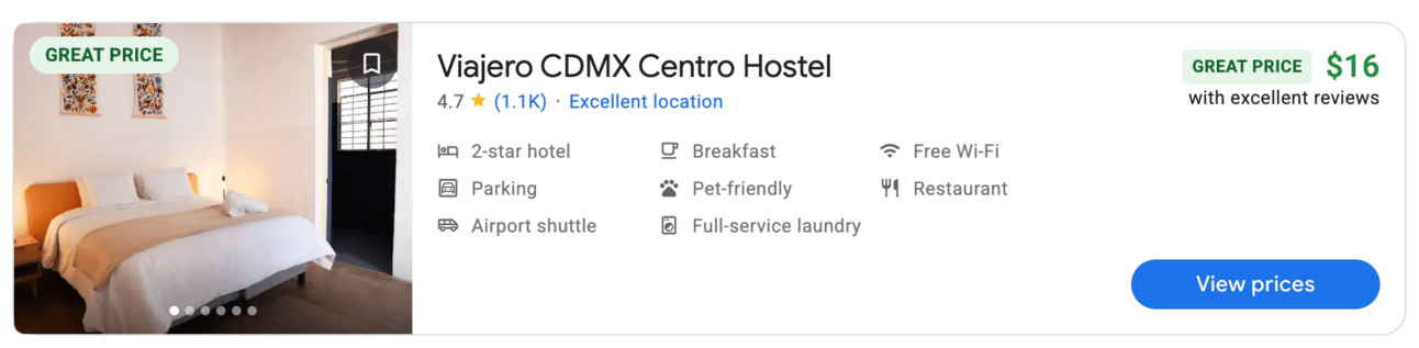 Example of a cheap hostel in Mexico City for $16 per night