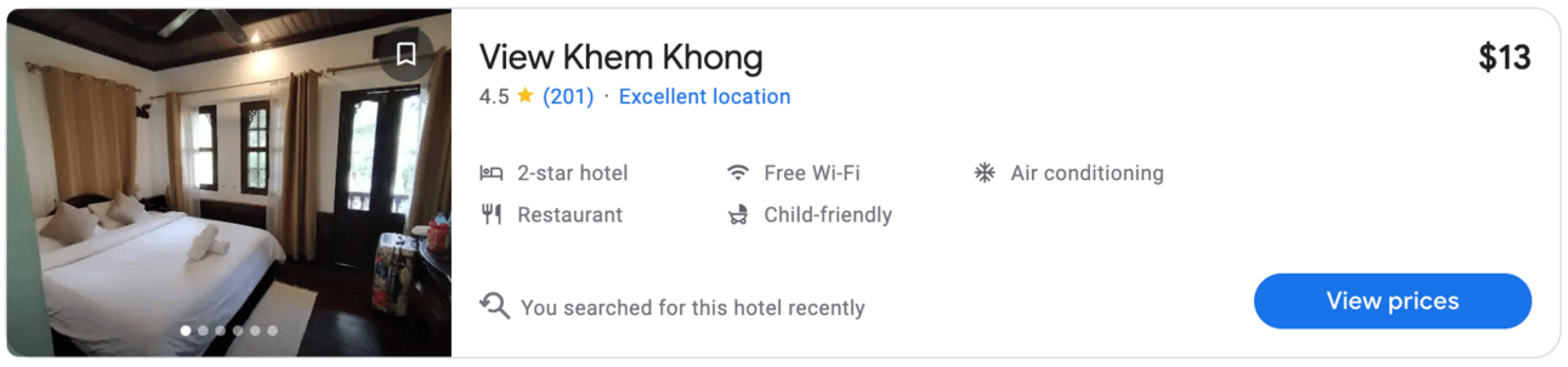 A screenshot showing a hotel in Laos tha only costs $13 per night