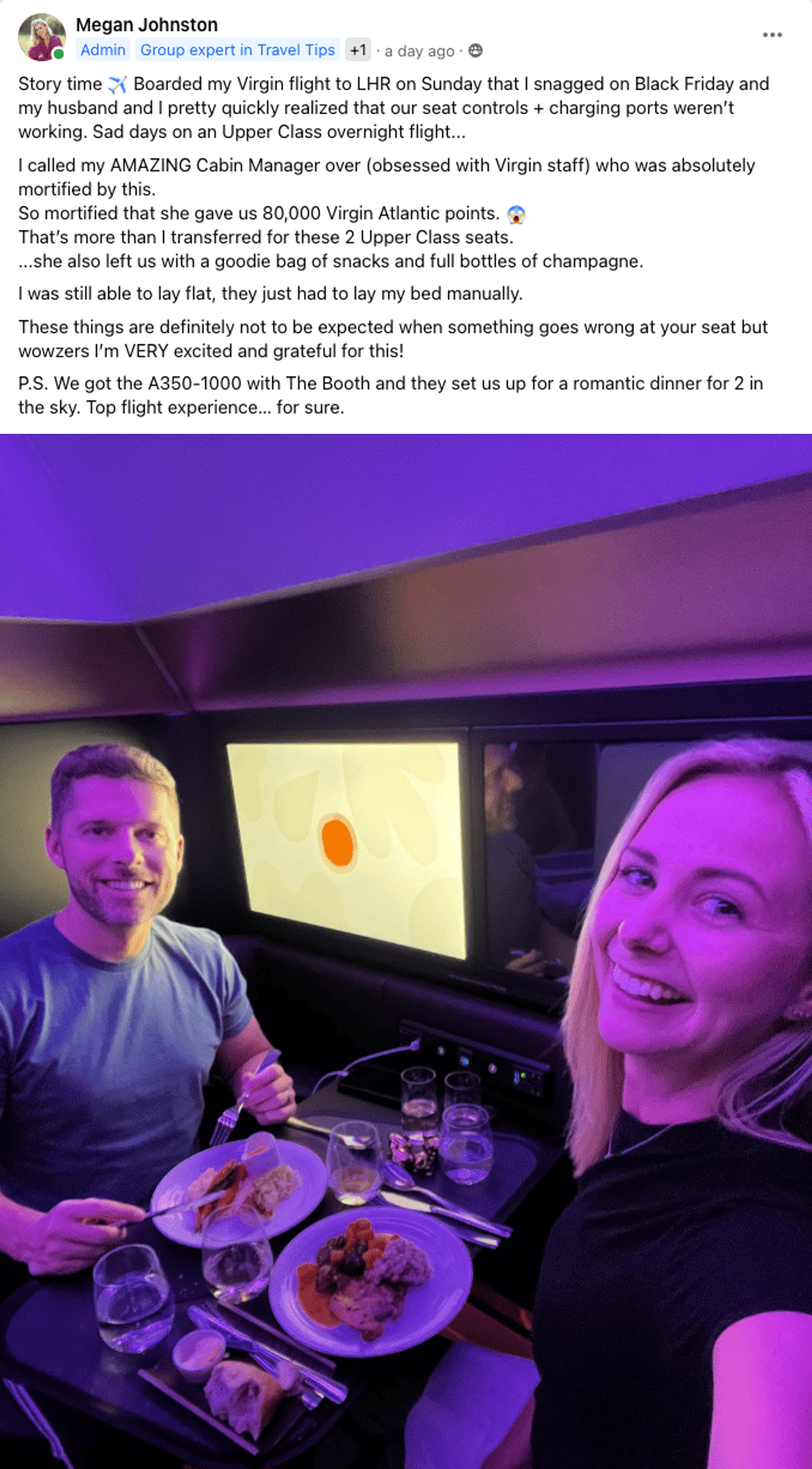 An exmple of a lounge pst showcasing a recent win by Megan