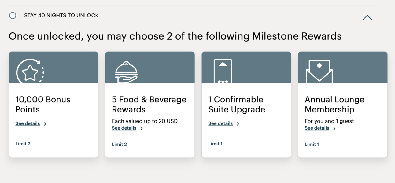 HG 40-night milestone reward options