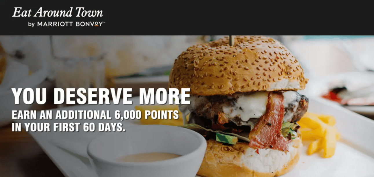 A screenshot from Marriott's "Eat around town" website, an example f one of the many ways you can be racking up small batches of Marriott points