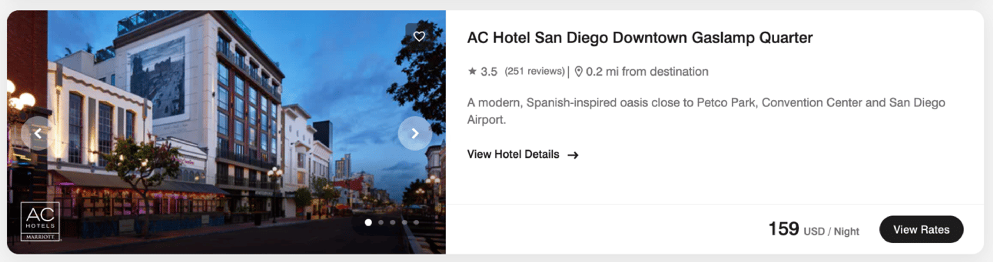 Example of a hotel in San Diego for $159 per night