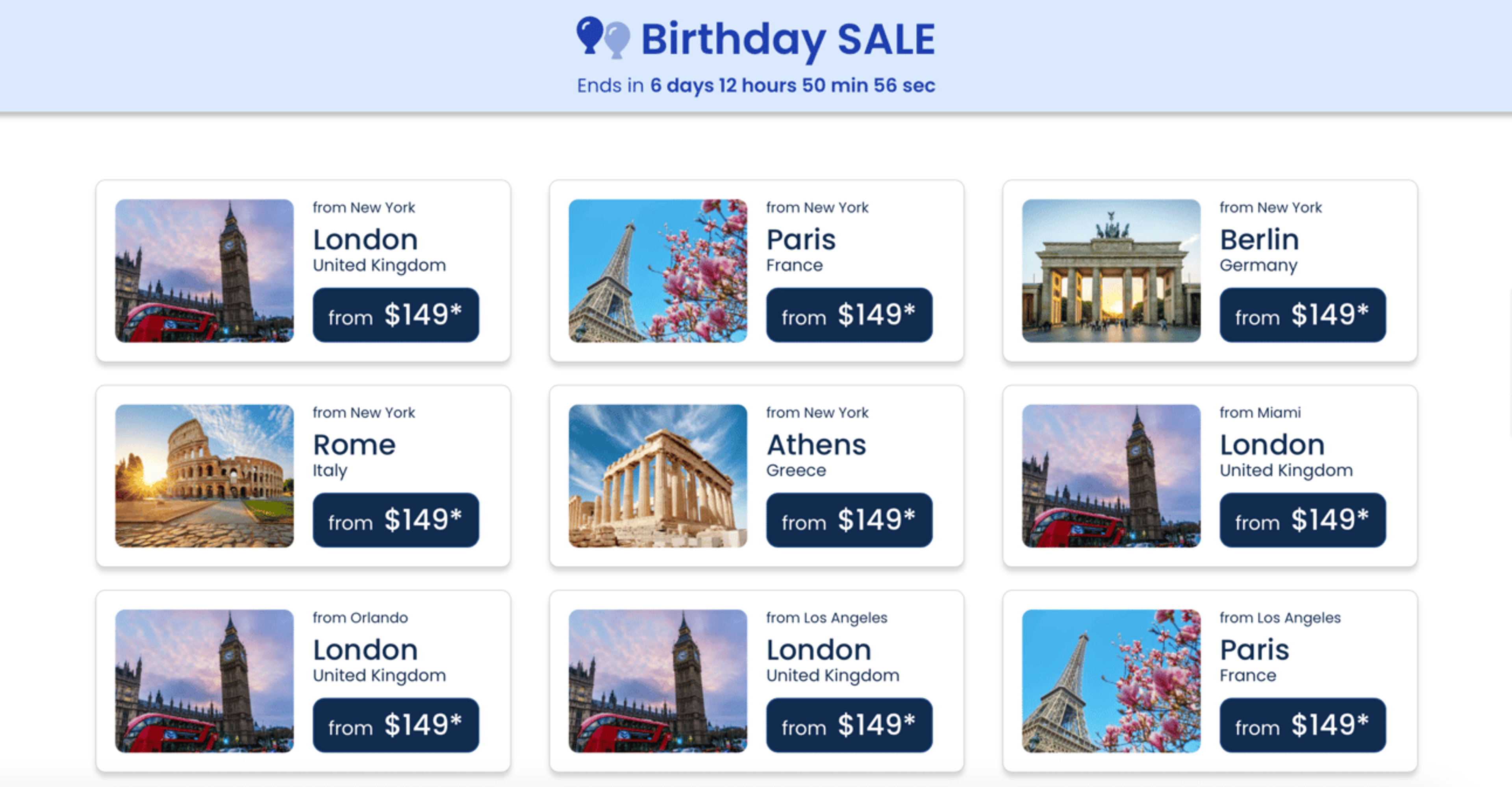 Screenshot of Norse Atlantic sale showing discounted destinations