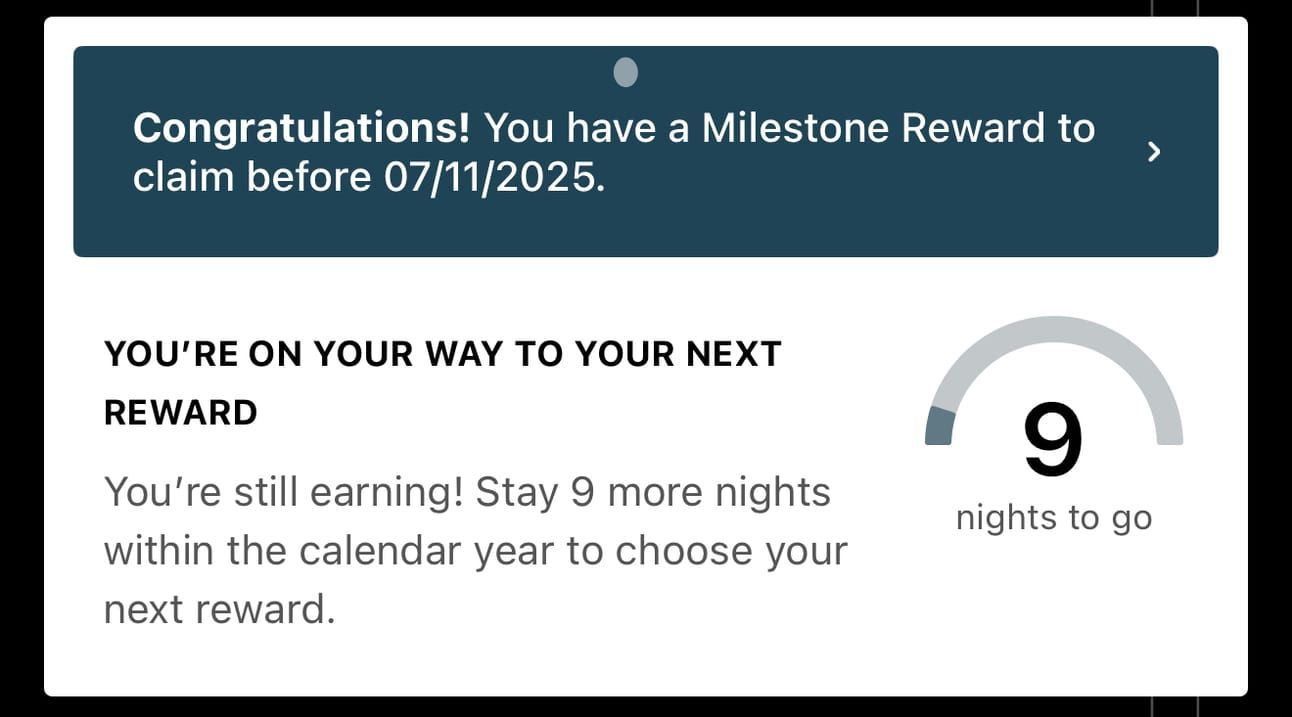 IHG message indicating that I've unlocked a milestone