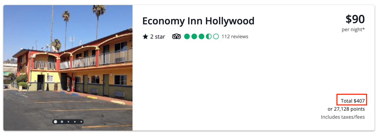 Example of a budget hotel in Los Angeles for $90 per night
