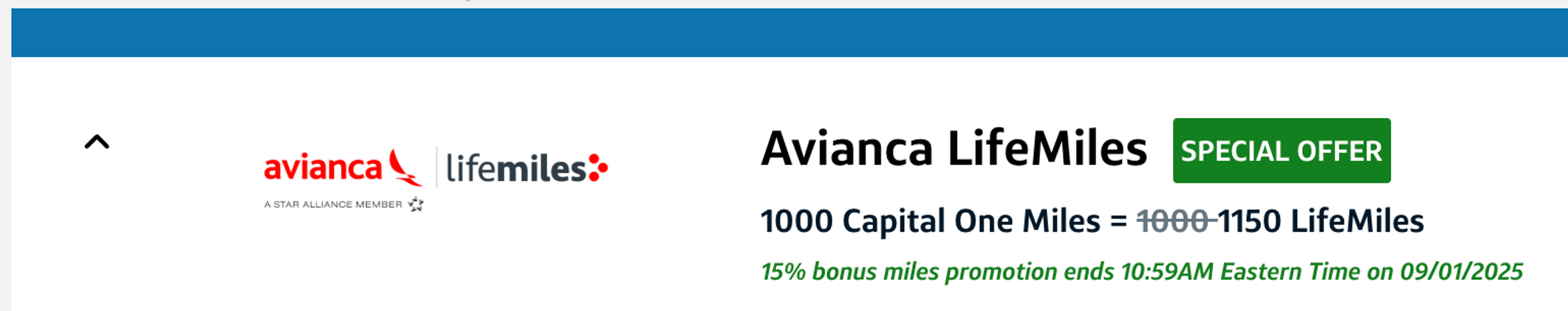 15% transfer bonus to Avianca LifeMiles