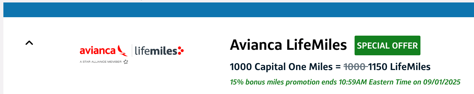 15% transfer bonus to Avianca LifeMiles