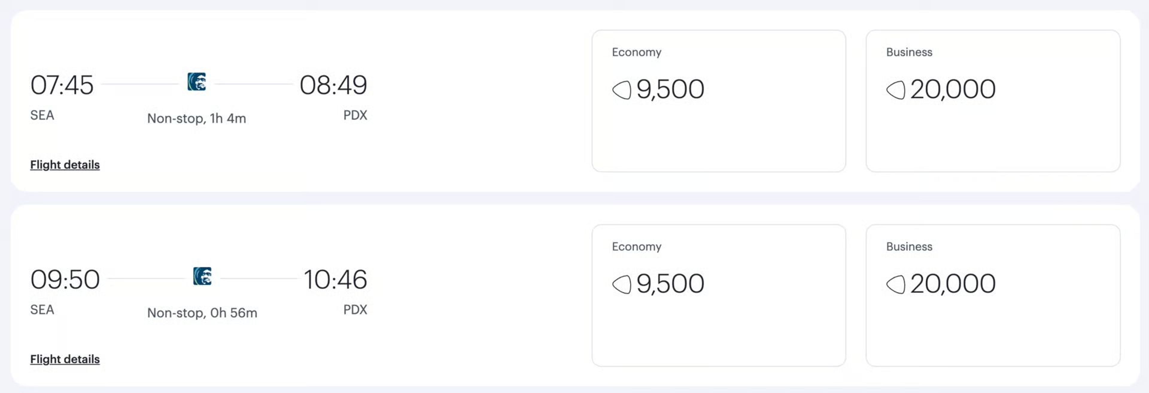 Seattle to Portland for just 9,500 points