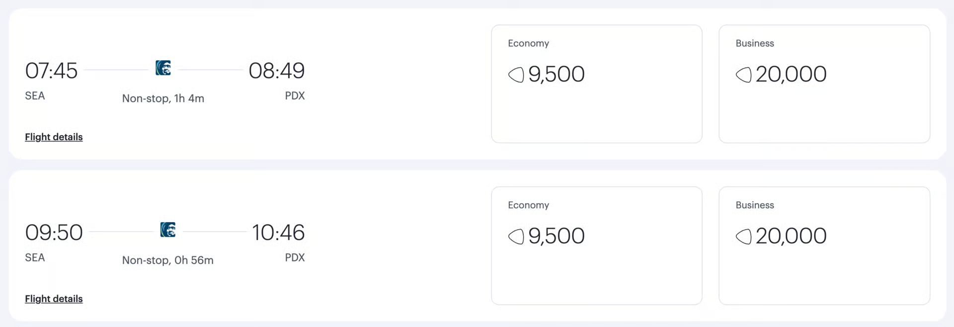 Seattle to Portland for just 9,500 points