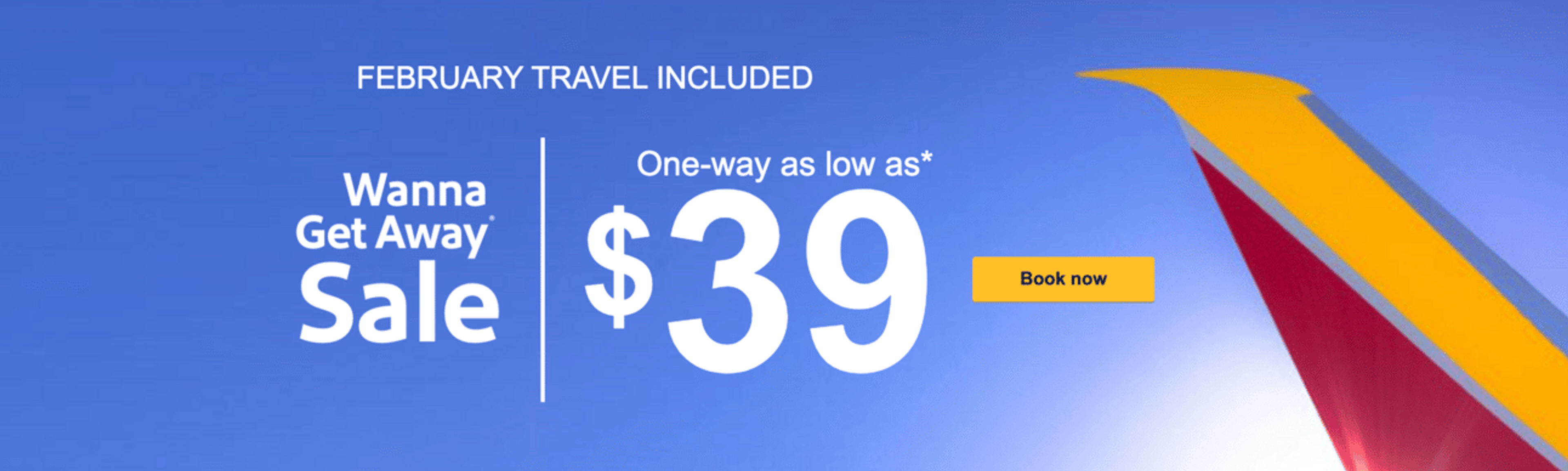 A screenshot from Southwest's website showcasing their new $39 sale
