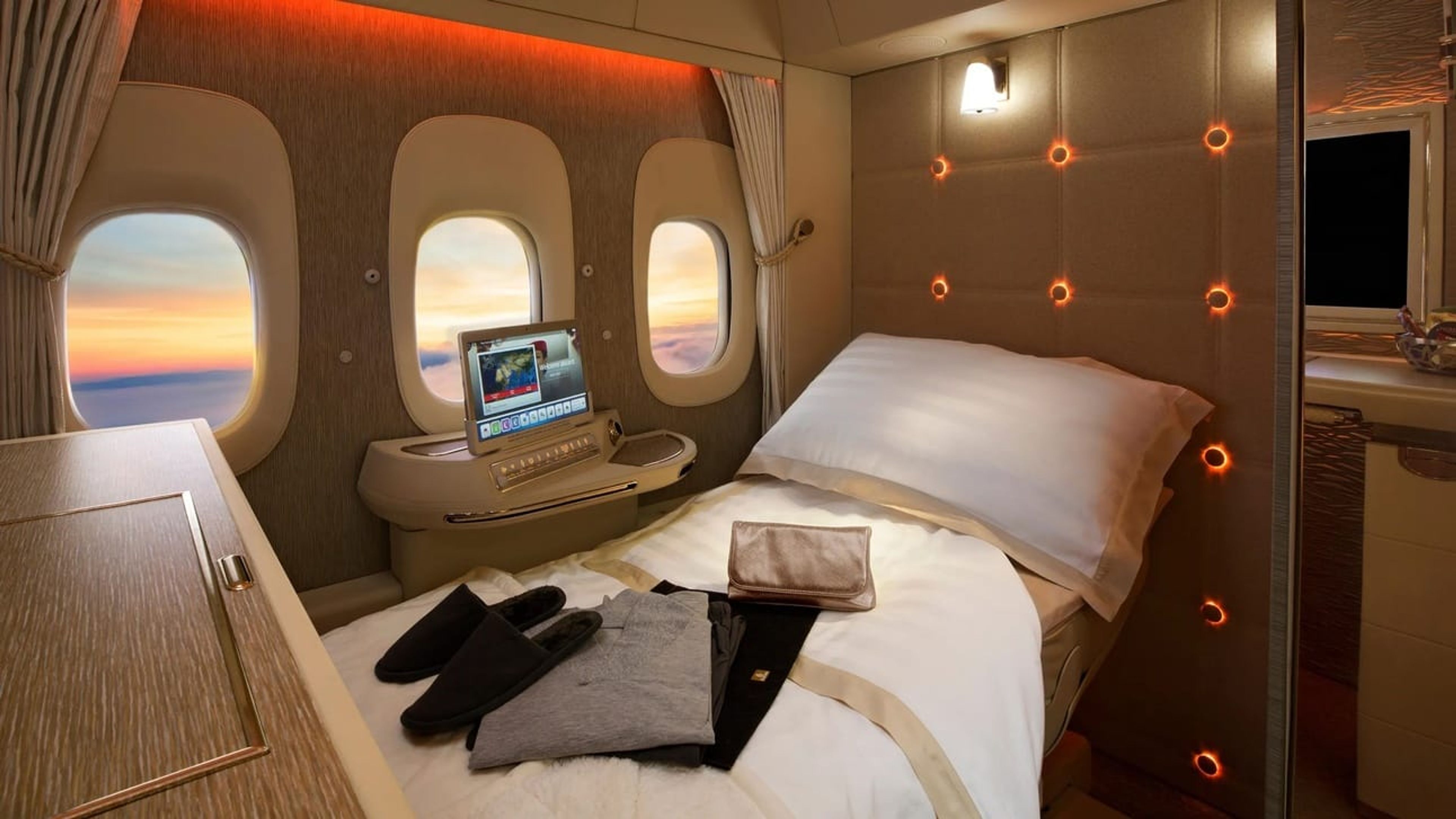A photo from Emirates' luxurious first-class cabin