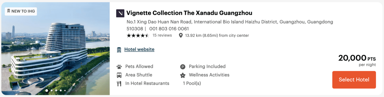 IHG hotel in China for 20,000 points per night