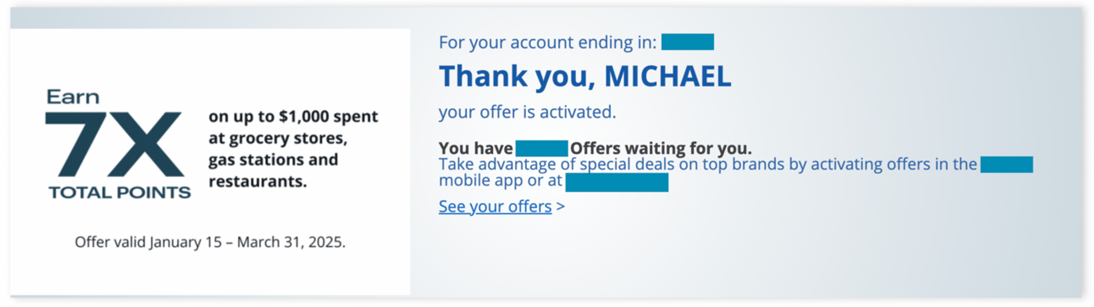 Example of one of my offers for 7x total points on certain categories