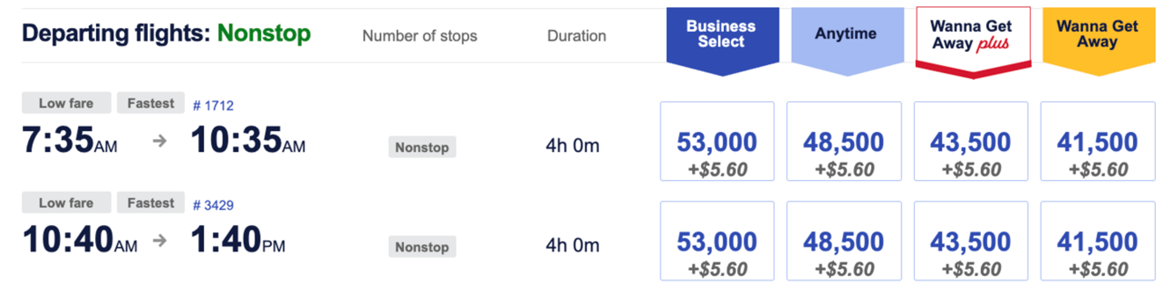 New York to Dallas (points)
