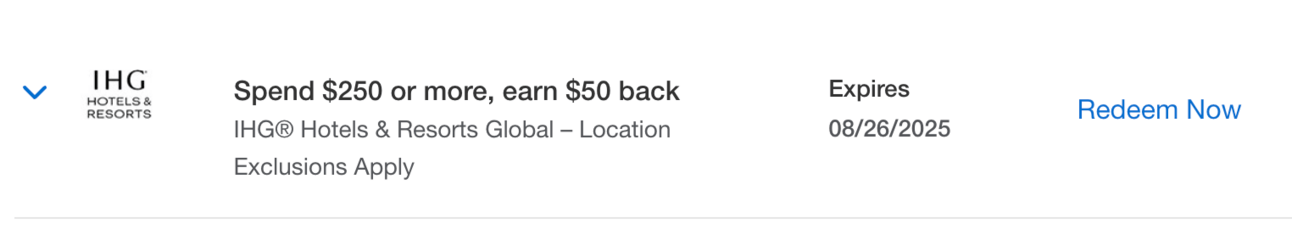 IHG offer to earn $50 statement credit