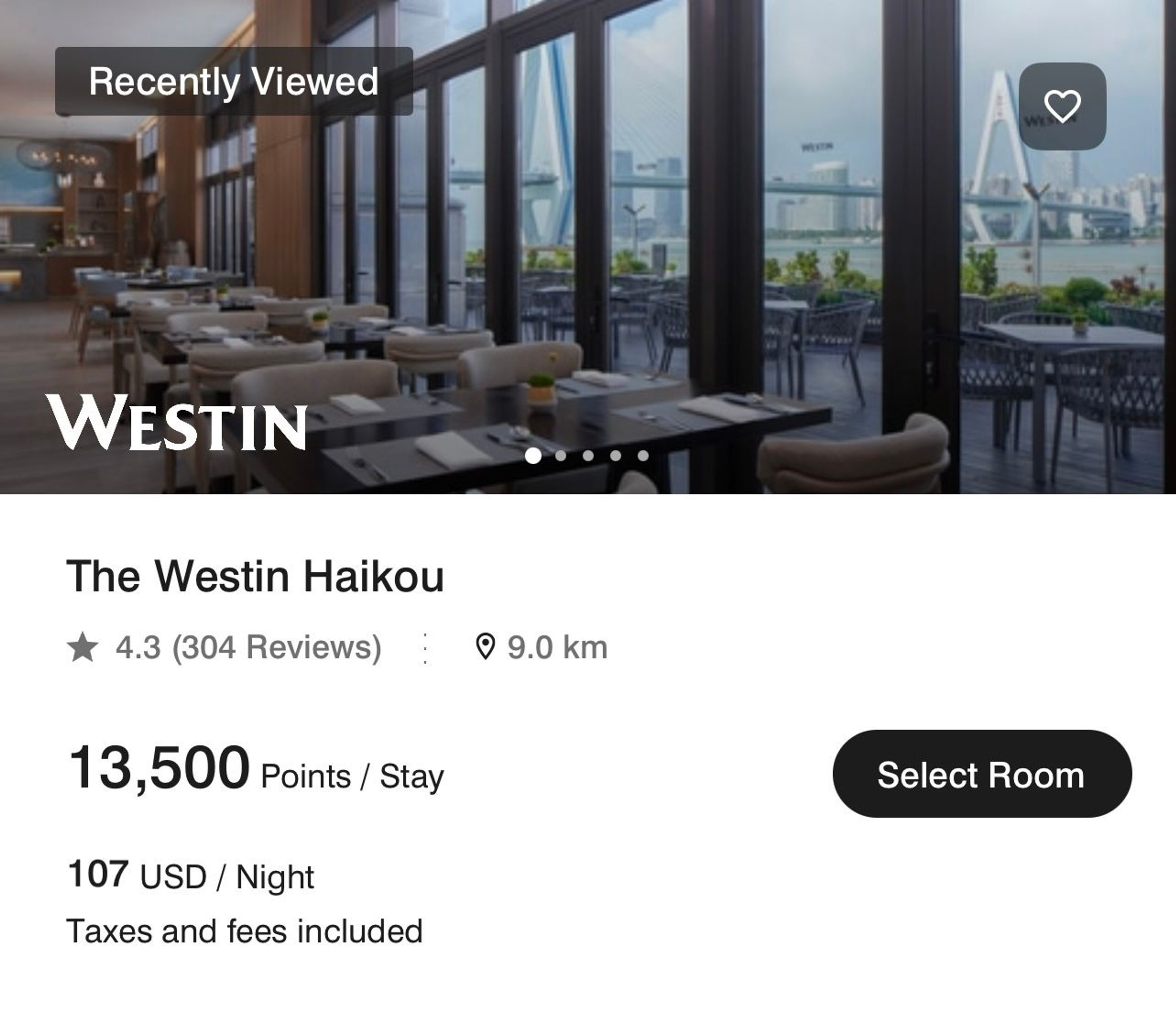 Westin Haikou for 13,000 Marriott points per night