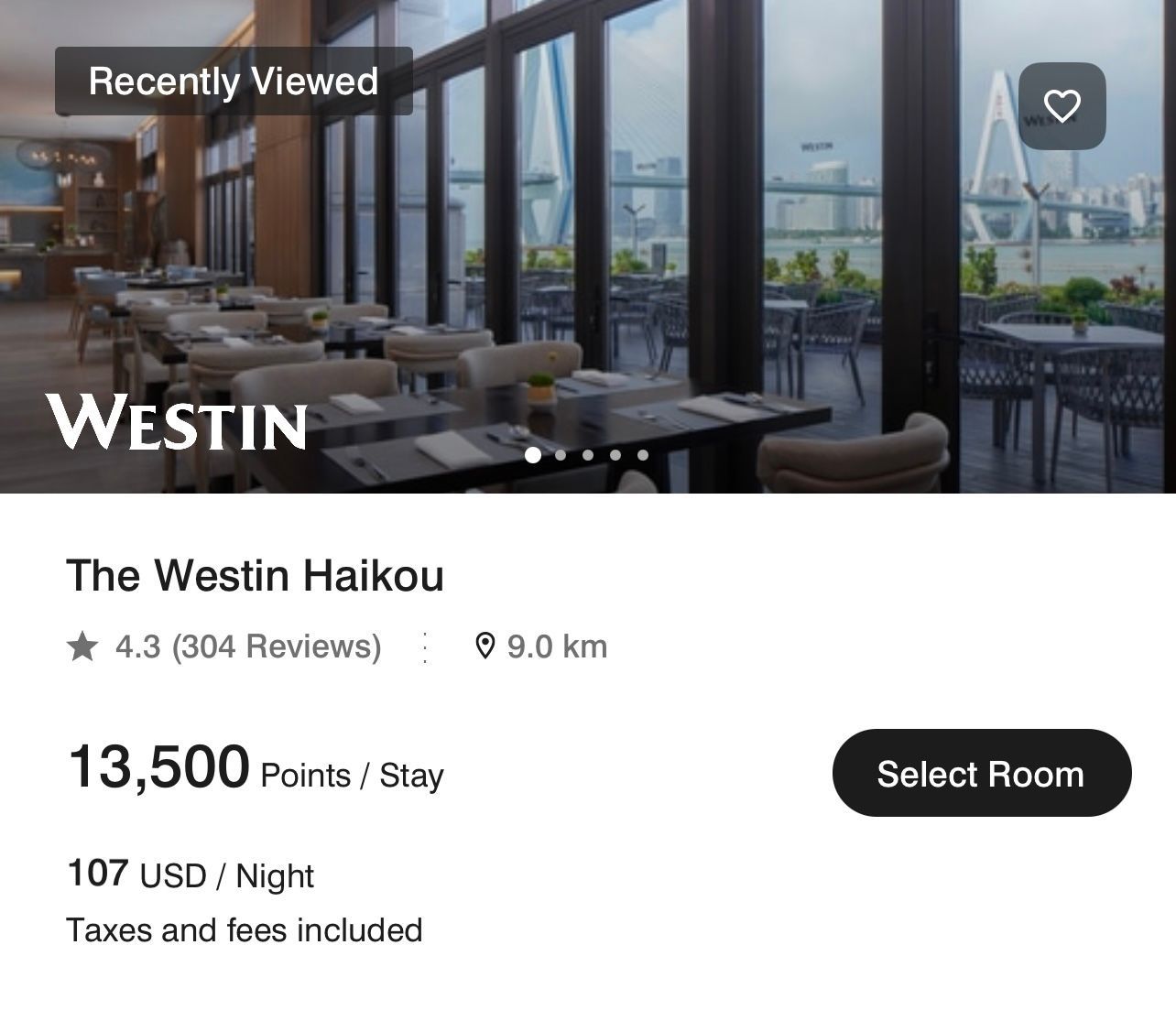 Westin Haikou for 13,000 Marriott points per night
