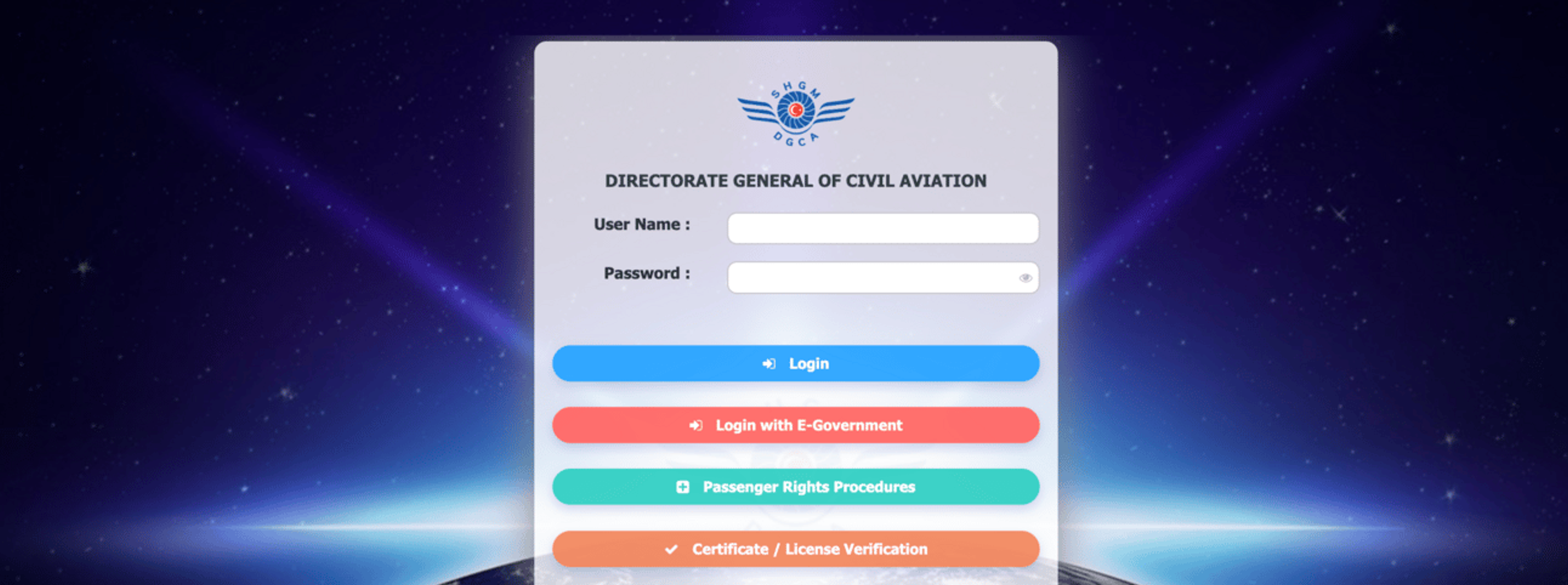 Directorate log in page