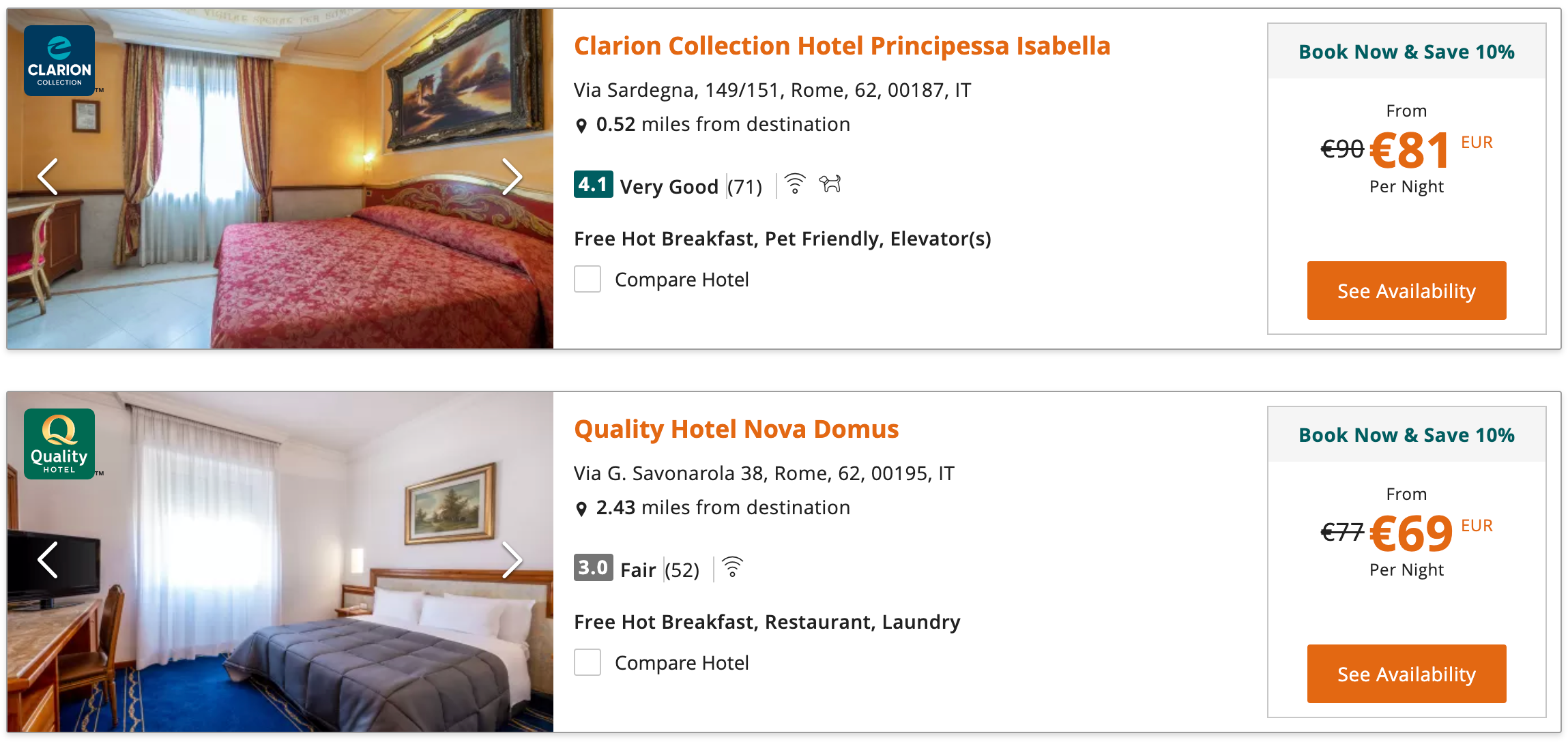 Sample Choice booking