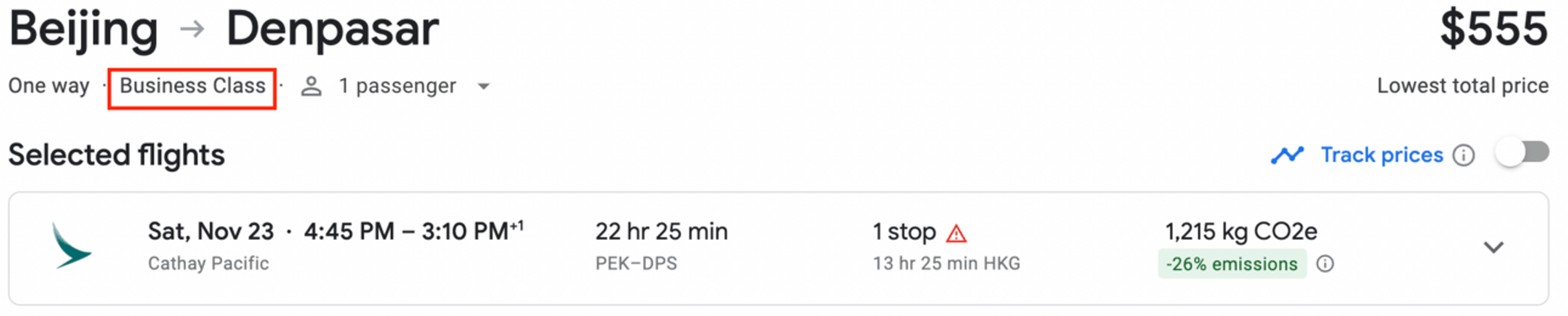 Beijing to Bali in business class for $555
