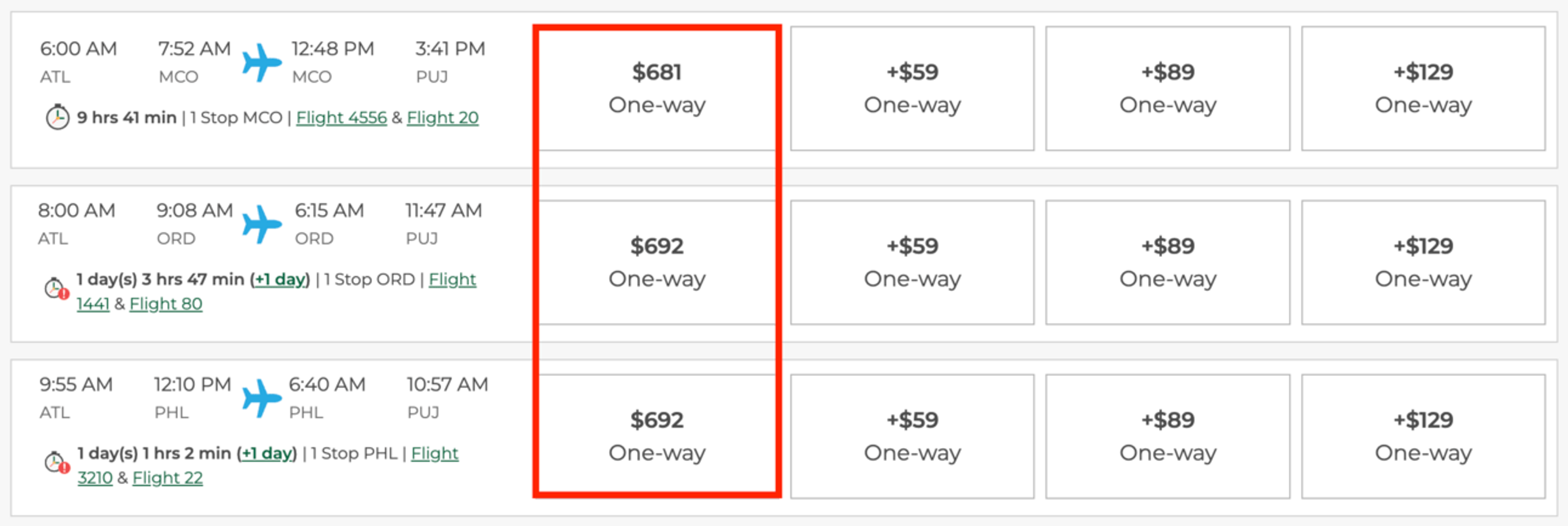 Example of an expensive flight from ATL to Punta Cana
