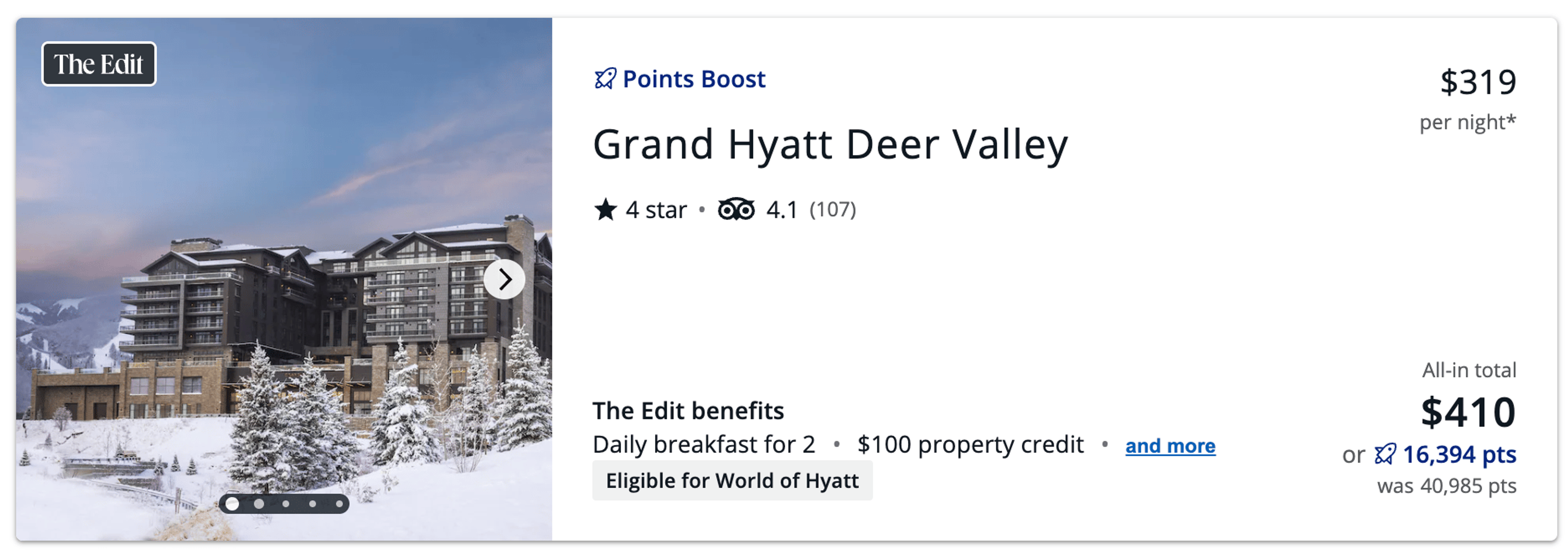 The Grand Hyatt Deer Valley allows you to redeem UR points for 2.5 cents each