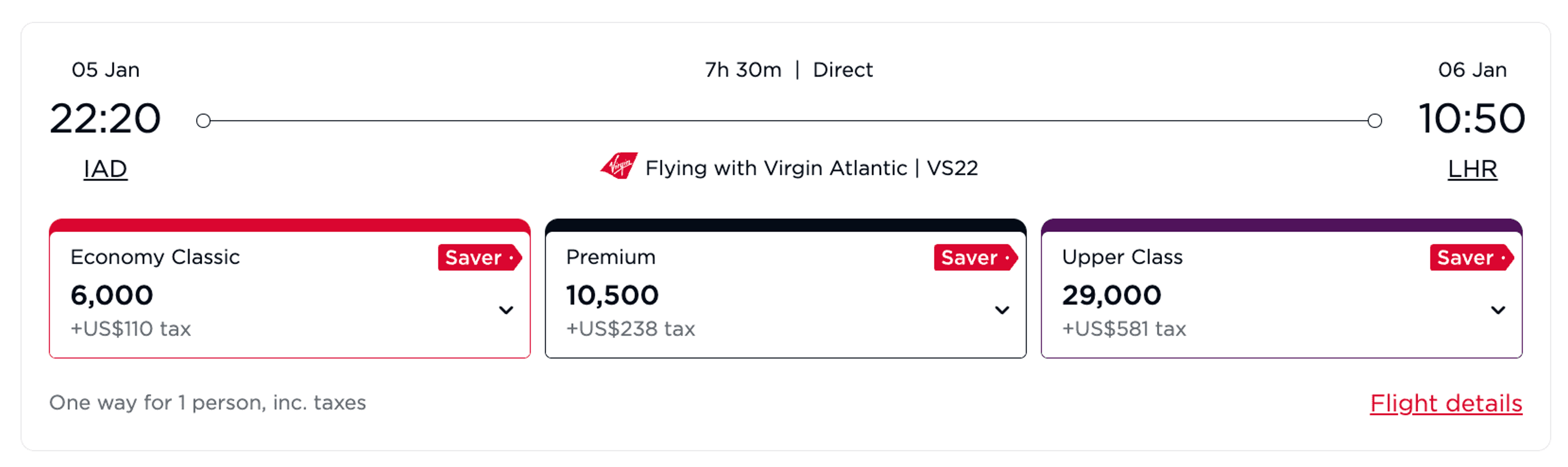 Virgin Award Rates