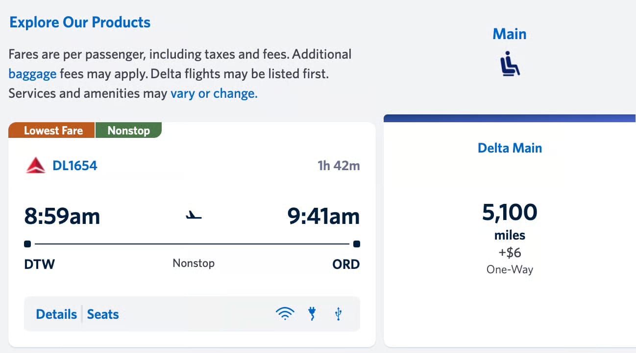 Example of a cheap one-way fare with Delta SkyMiles